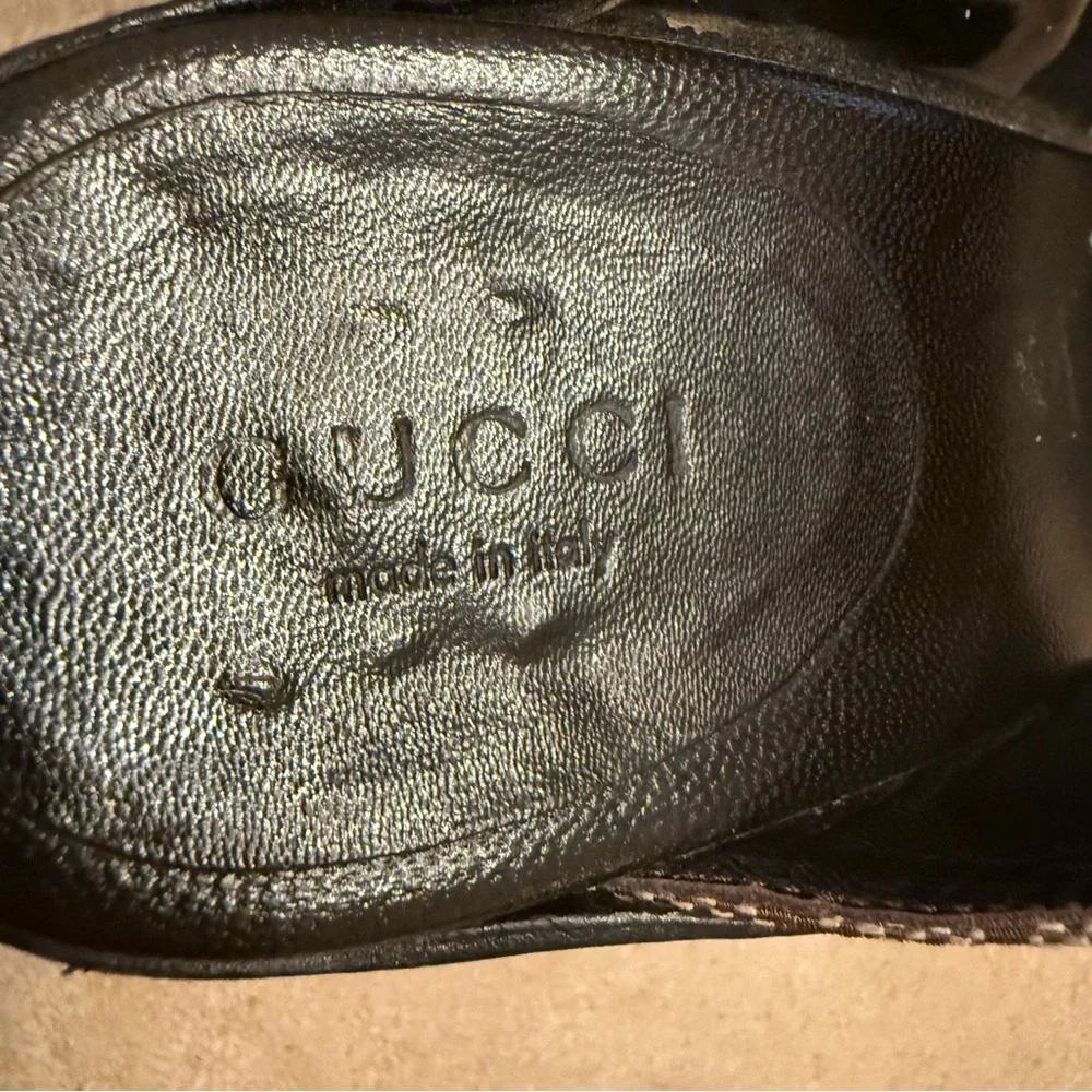 Gucci Black and Brown Mules with Gold Accents - Picture 5 of 6